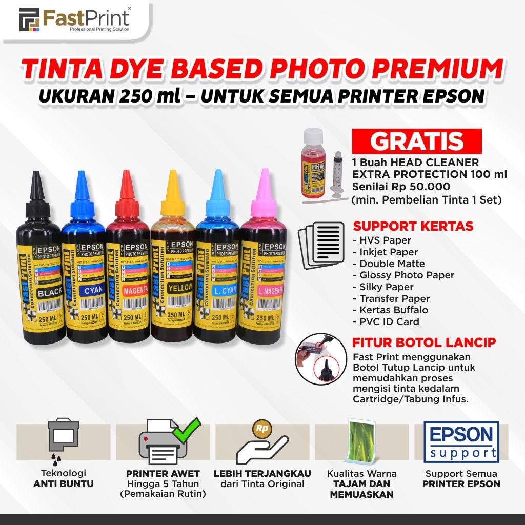 Tinta Dye Based Photo Premium 250ML Printer Epson