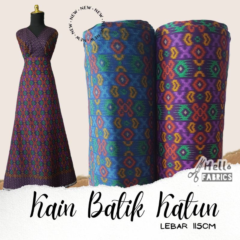 Kain Batik Katun Meteran Motif Songket Tenun tradision warna ungu dan biru
