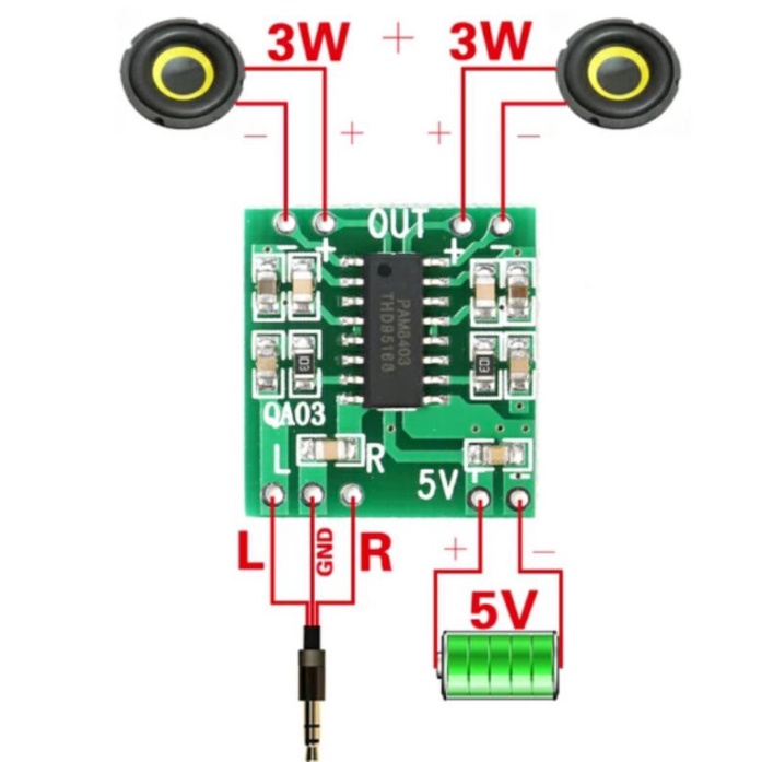 Pam8403 modul amplifier mini 2 X3 Watt tegangan 5 volt cocok untuk DIY