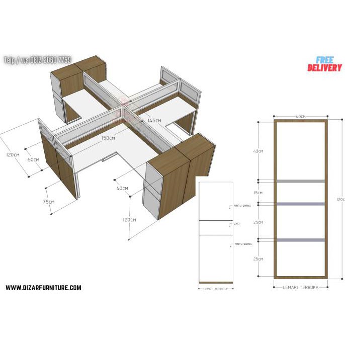 Meja Kantor Cubicle L Untuk 4 - 8 Staf - 4 Outletmamang