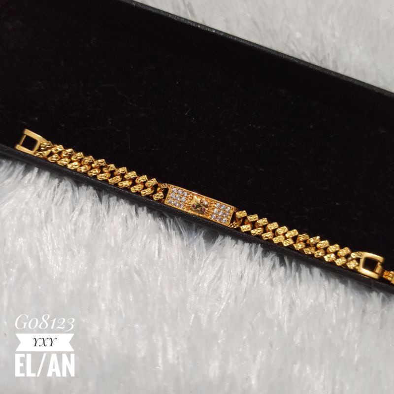 Gelang Anak Yaxiya Rantai sisik naga HK zircon warna Gold G08123