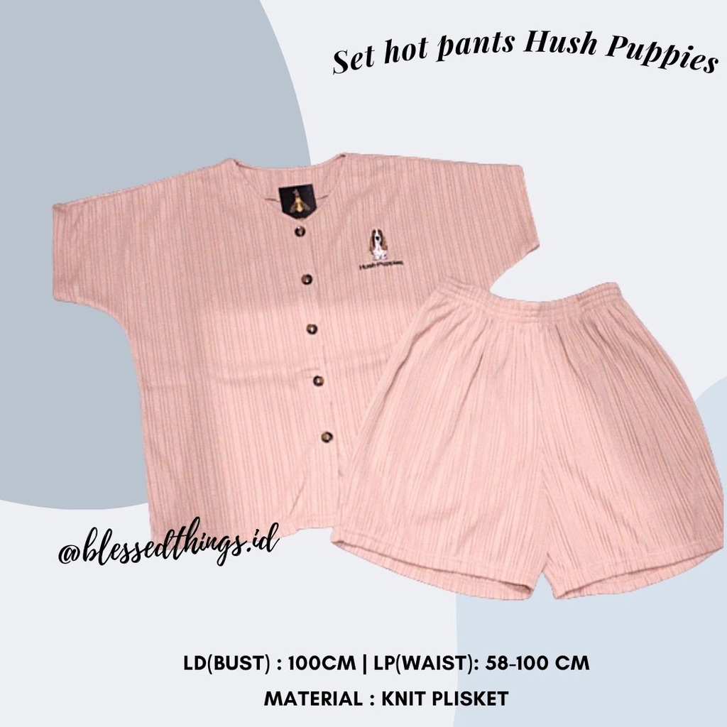 Set Hotpant Hush Pupp*es bahan Knit Plisket Import