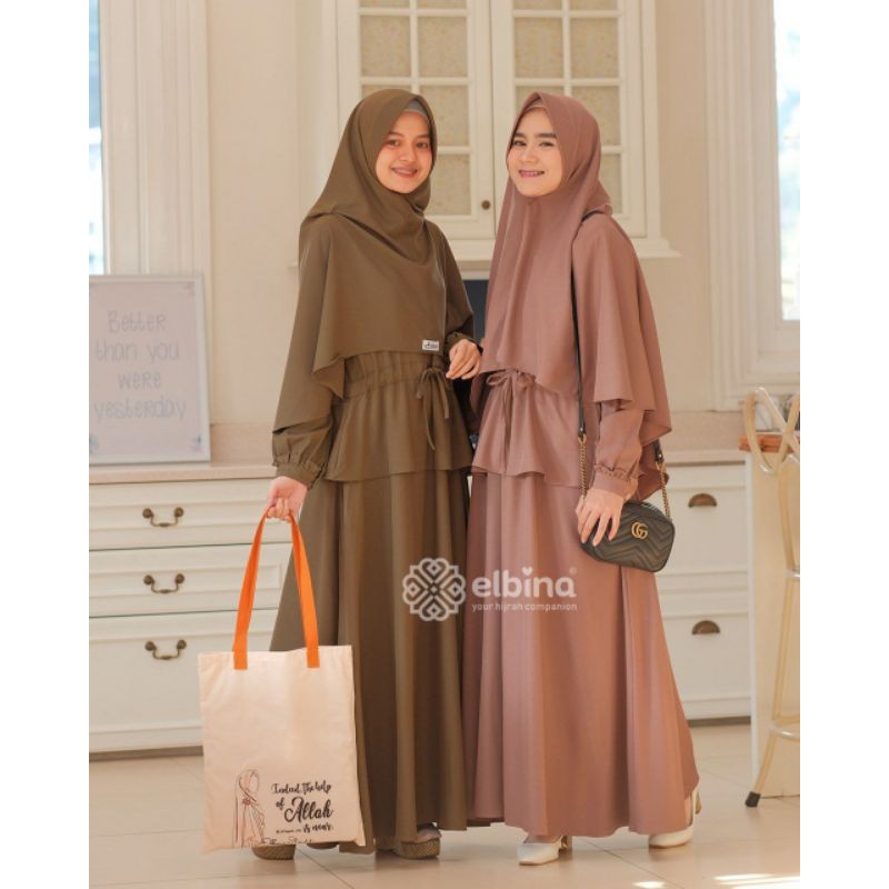 Set Dress &amp; Khimar Selaras by Elbina Hijab/Gamis Syari/Pakaian Muslimah Kekinian