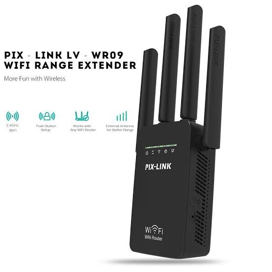 ((BISA COD)) PIX-LINK 300M Pix Link Wireless WiFi Extender Pro Repeater AP LV-WR09 - LV-WR09 Hitam