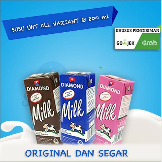 

Susu UHT Diamond 200 ml Plain Full Cream, Cokelat & Strawberry
