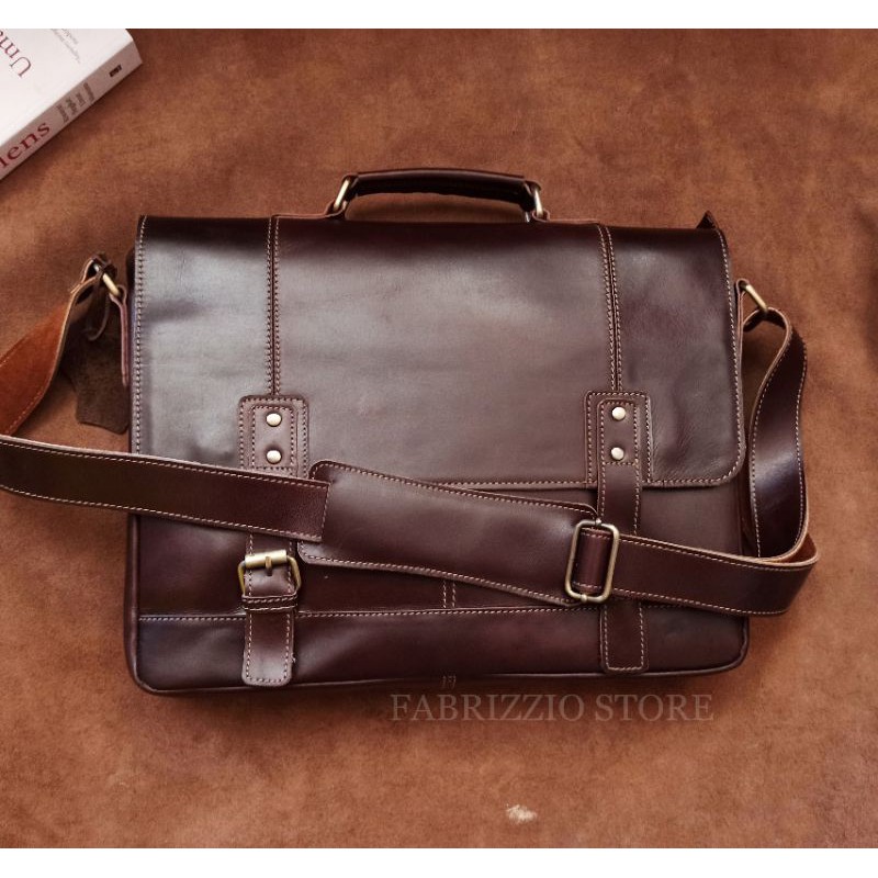 tas kantor pria full kulit model postman