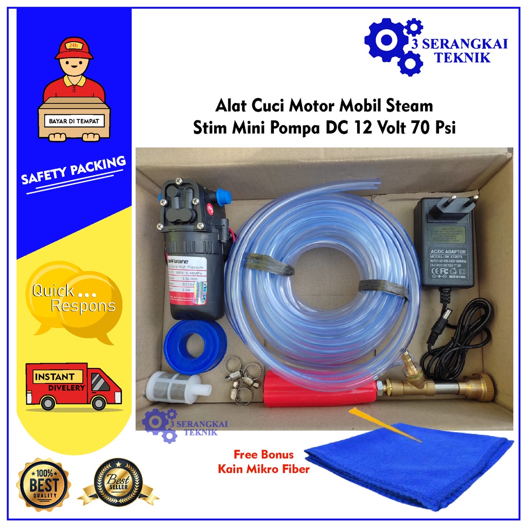 Alat Cuci Motor Mobil Steam Stim Mini Pompa DC 12 Volt 70 Psi