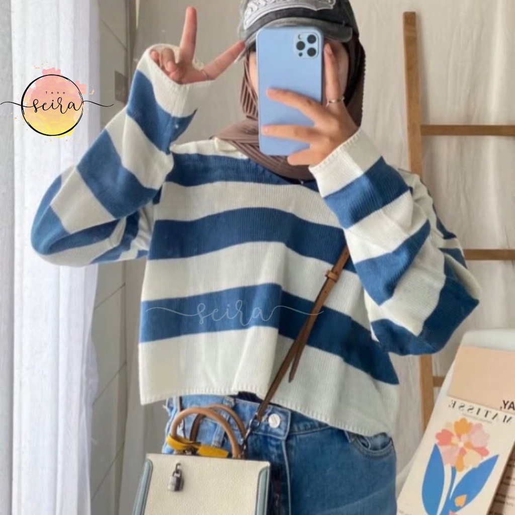 [BISA COD] Crop Rajut Alda Strip / Sweater Fuji Rajut Motif Garis / Thania Blaster Sweater / Tebal Blaster Thania / Polo Stripe Rajut / Crop Fuji / Fuji Crop Top Stripe