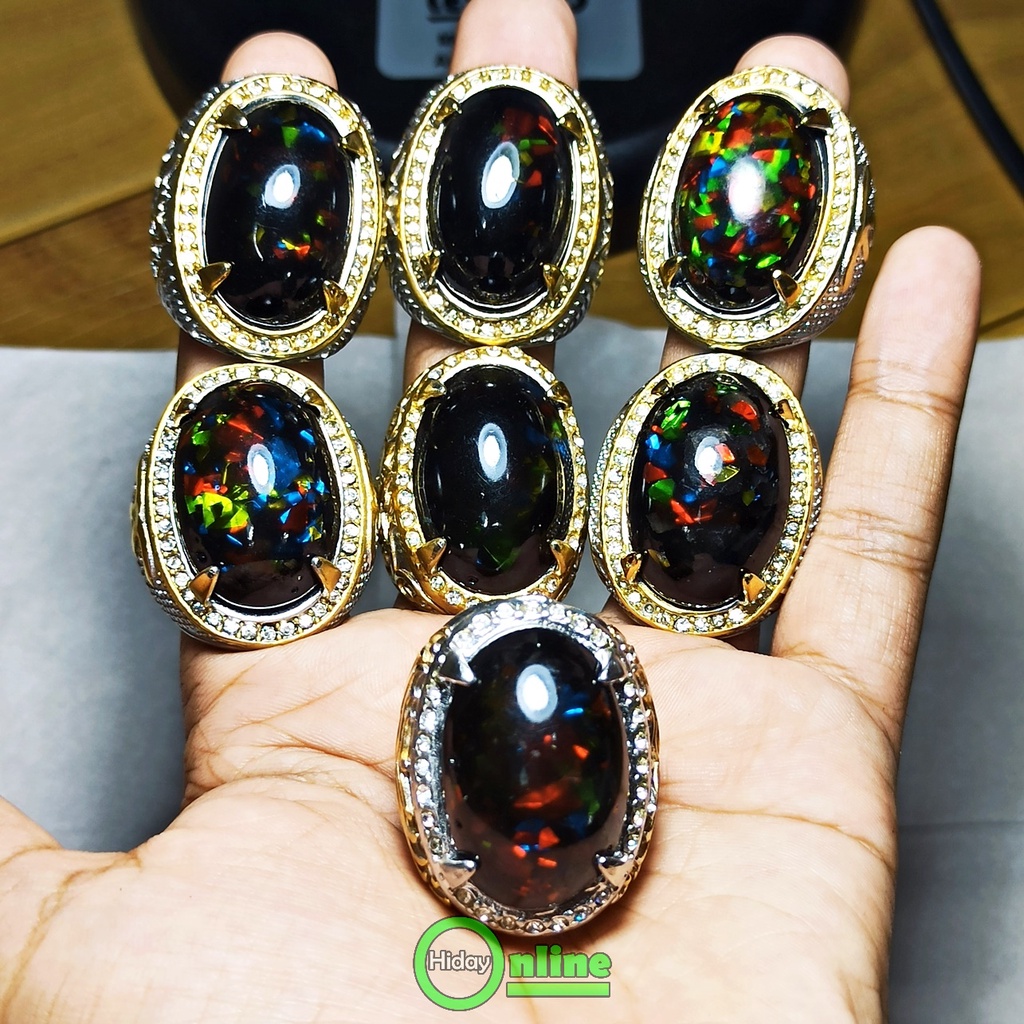 CINCIN BATU KALIMAYA BLACK OPAL JARONG BIG SIZE CHATAM [BAHAN RESIN]