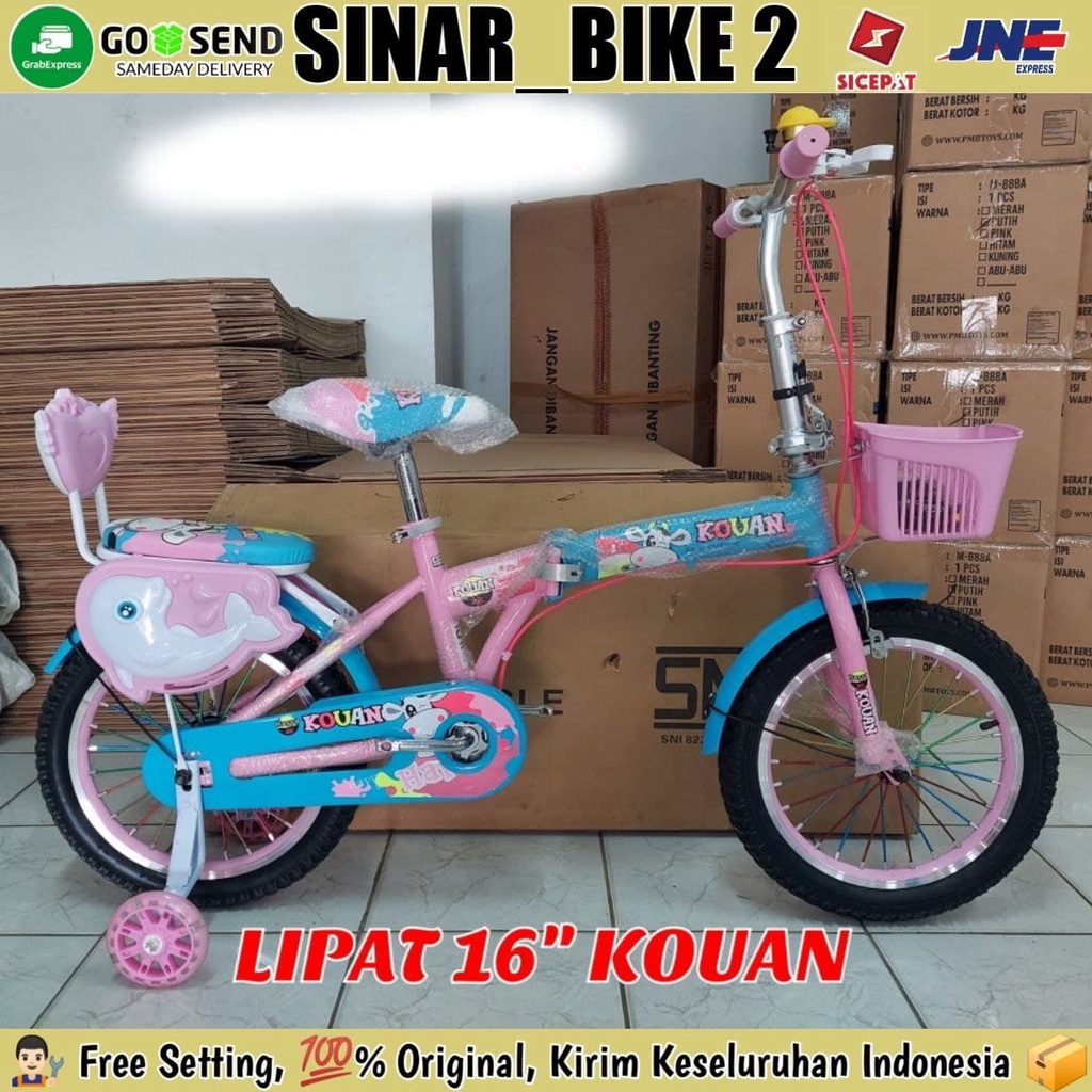 Sepeda Lipat Anak 16Inch Kouan Keranjang dan Roda Bantu