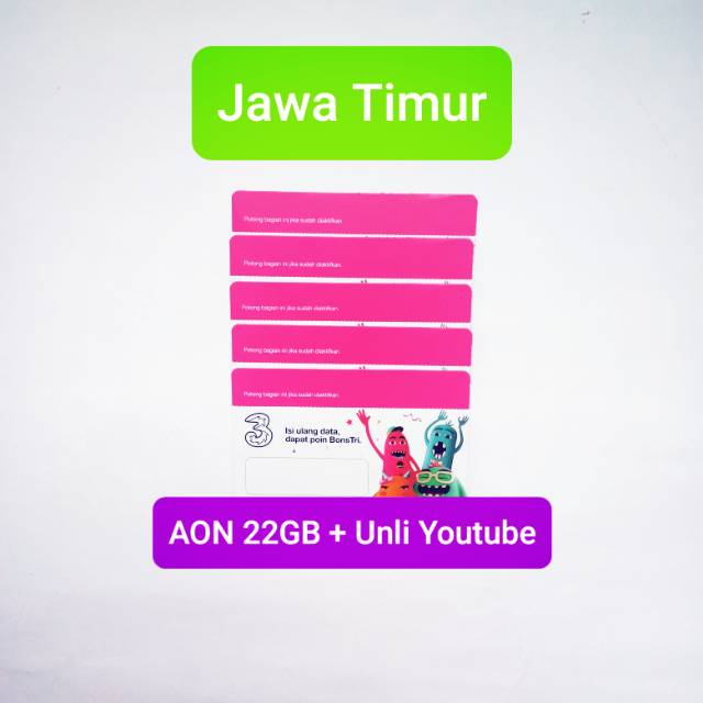Voucher Tri AON 52GB Unlimited Youtube Jatim