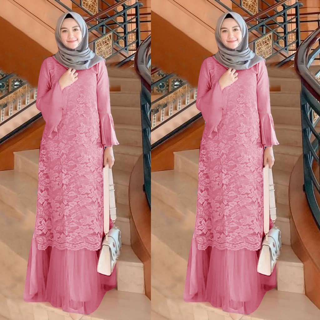 Poulin Baju Gamis Brukat Remaja Dewasa Terbaru Maxi Wanita - Size M L XL XXL Jumbo