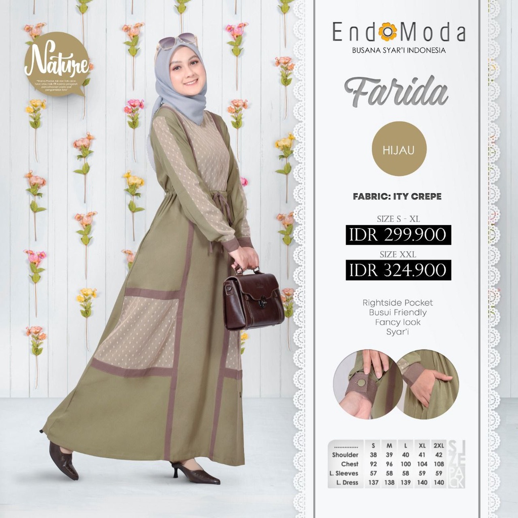 DISKON GAMIS ENDOMODA FARIDA HIJAU WANITA MUSLIMAH