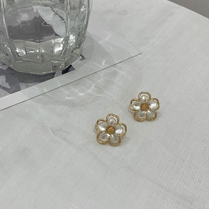 Anting Desain Kelopak Bunga Ganda Bahan 925 Silver Needle Gaya Korea Untuk Wanita