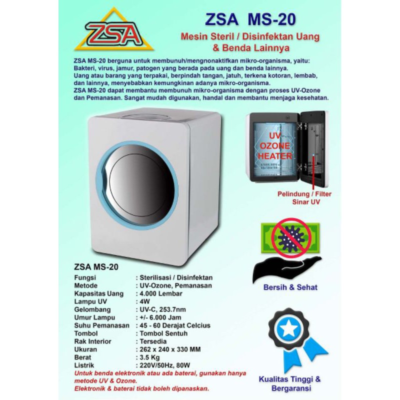 Mesin Disinfektan sterilisasi Ultraviolet ZSA MS-20 Sterillizer Box murah