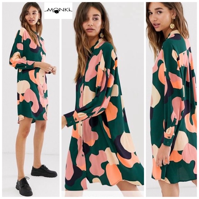 MONKI OVERSIZED SHIRT DRESS CAMO PRINT