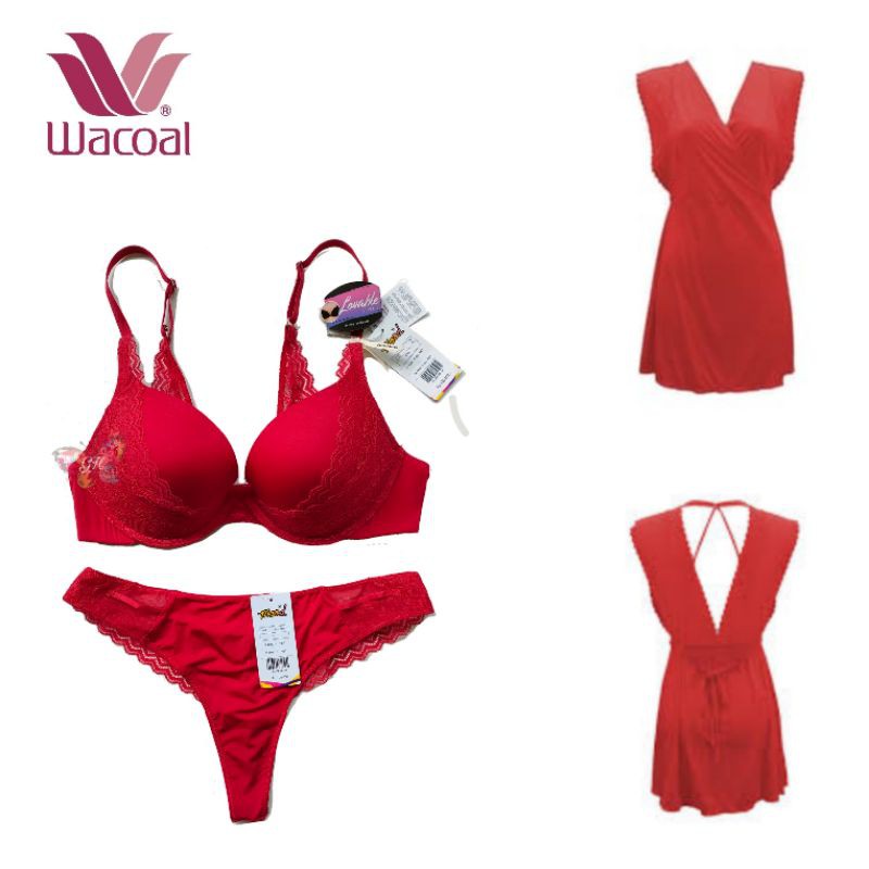[GRIYA HAPSARI] Paket 3-in-1 Bra Panty Lingerie WACOAL 36B Lovable Red