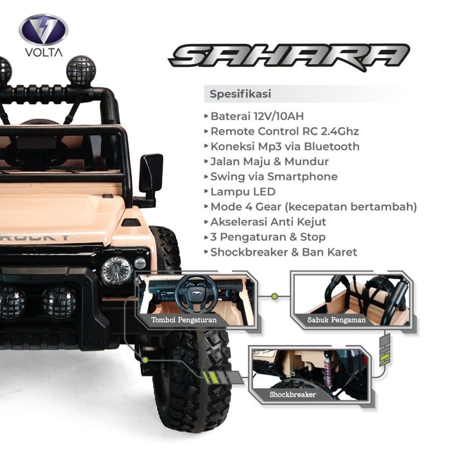 Mainan anak Mobil Jeep Aki ROCKY MONSTER ban karet - 4X4WD - HIMALAYA - SAHARA