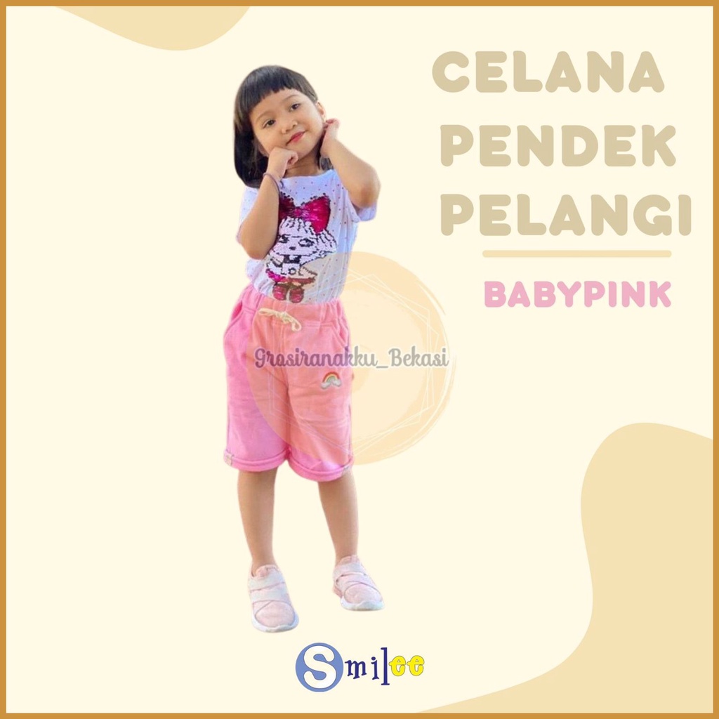 Celana Pendek Anak Pelangi Warna Babypink Size 3-5Tahun