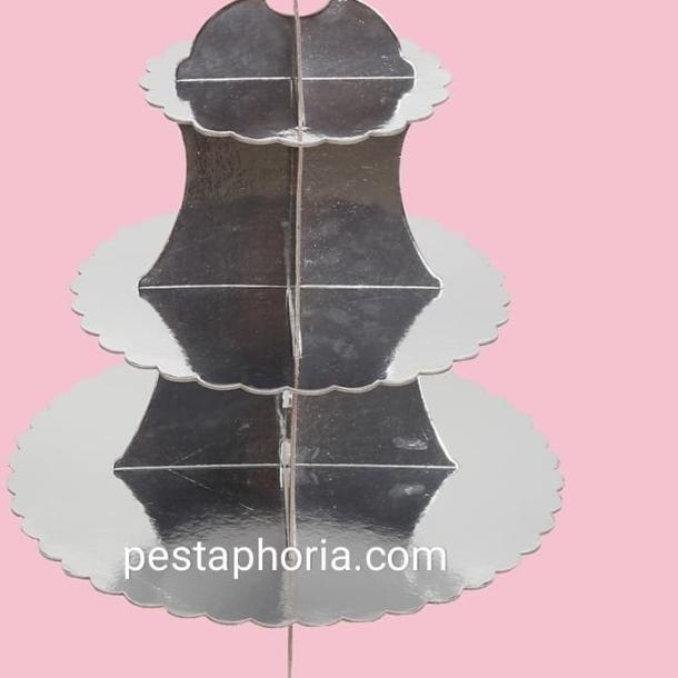 3 Tier Cupcake Stand Gold & Silver - Perak