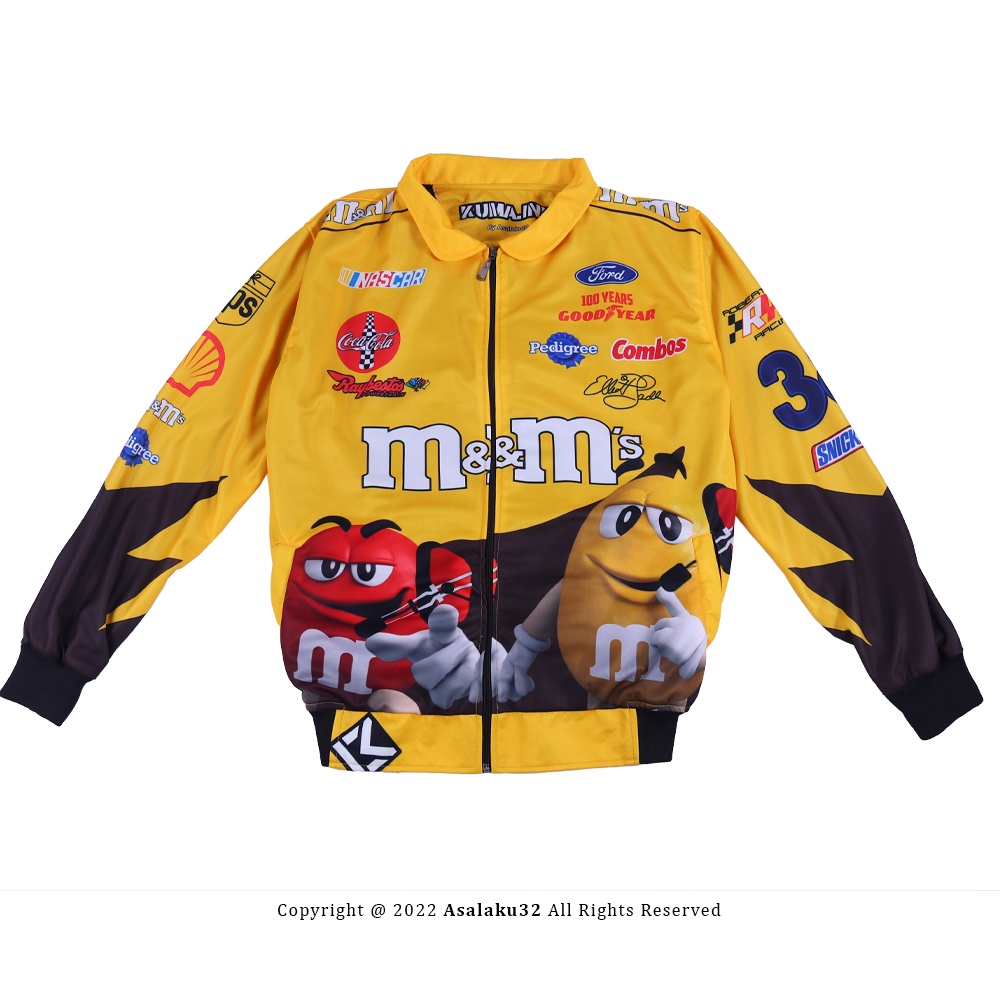 JAKET NASCAR/JAKET BASEBALL MOTIF TERBARU M&M KUNING/PUTIH SIZE M/L/XL