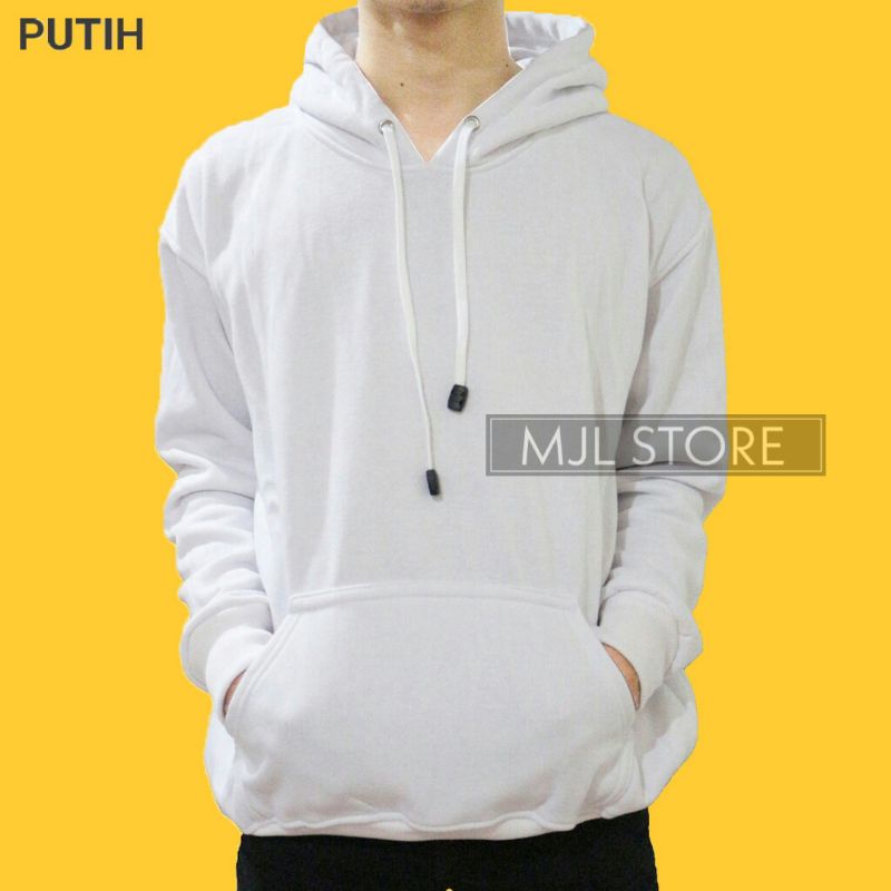 (promo) Jaket jumper hoodie polos L,XL,XXL putih pria wanita mjl store