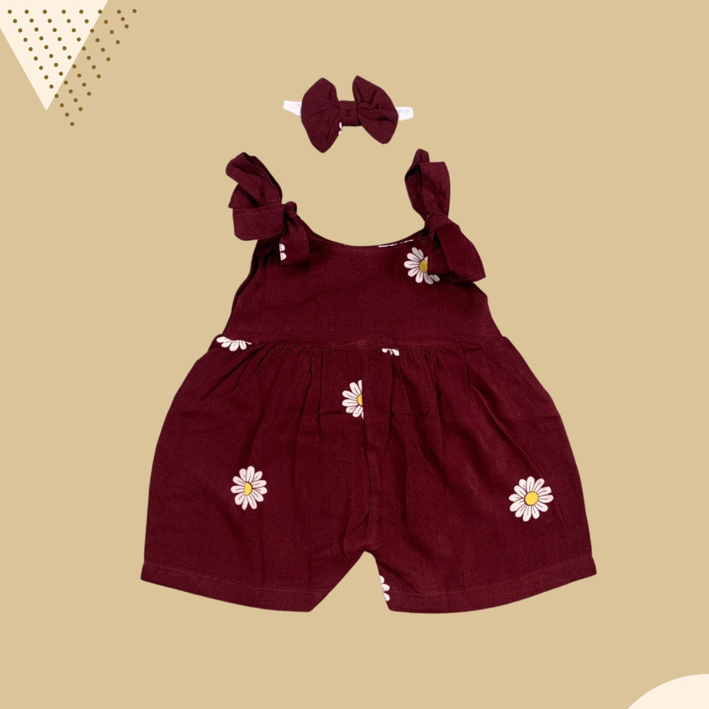 6-18 BLN JUMPSUIT BAYI TALI CHIKA BAJU BAYI PREREMPUAN FREE HEADBAND by BAJUANAKKANAYA-Maroon big daisy