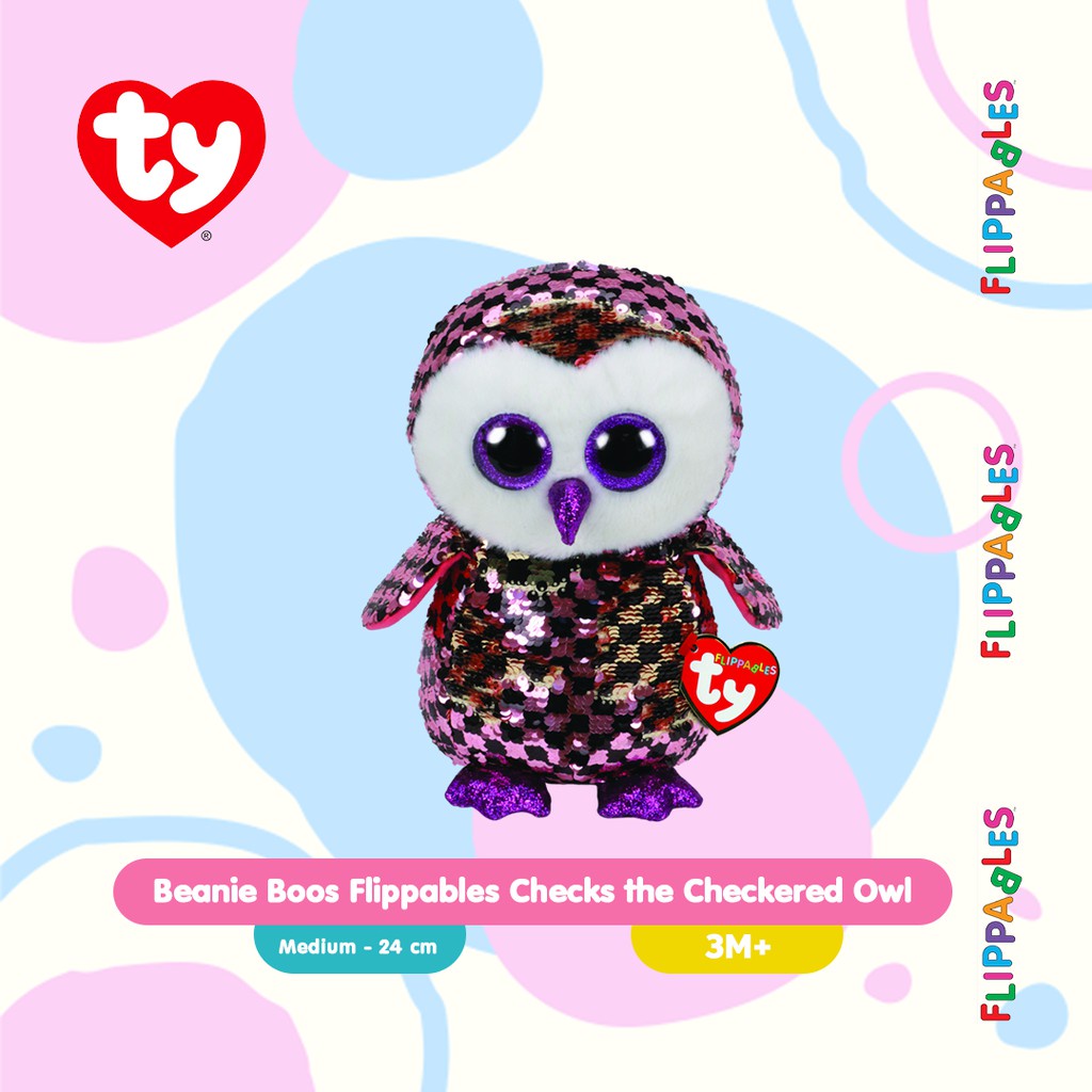 Ty Toys Beanie Boos Flippables Checks The Checkered Owl M - Boneka Burung Hantu Anak 3Y+