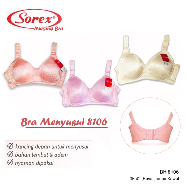 Sorex Bra 8106 BH Menyusui Kancing Depan Dengan Busa Sedang Tanpa Kawat