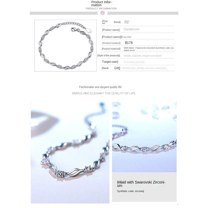 Gelang Bahan Stainless Steel Lapis Silver Aksen Berlian Kristal Untuk Wanita