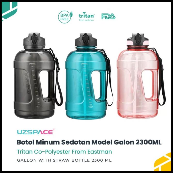 UZSPACE 6065 Botol Minum Sedotan Galon Straw Bottle 2.3 Liter Tritan