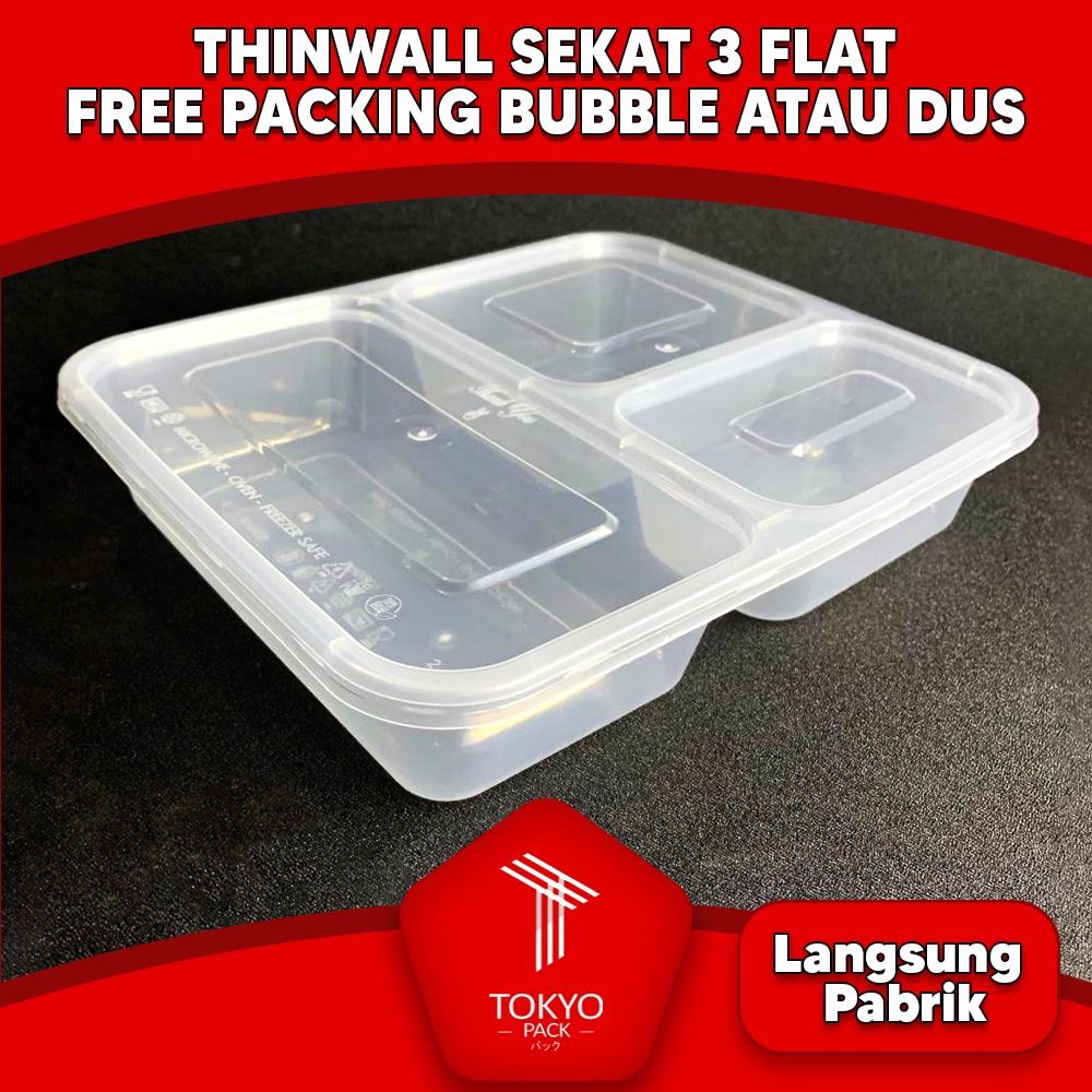 THINWALL BENTO 3 SEKAT - FOOD CONTAINER BENTO +TUTUP ISI 25 SET MURAH