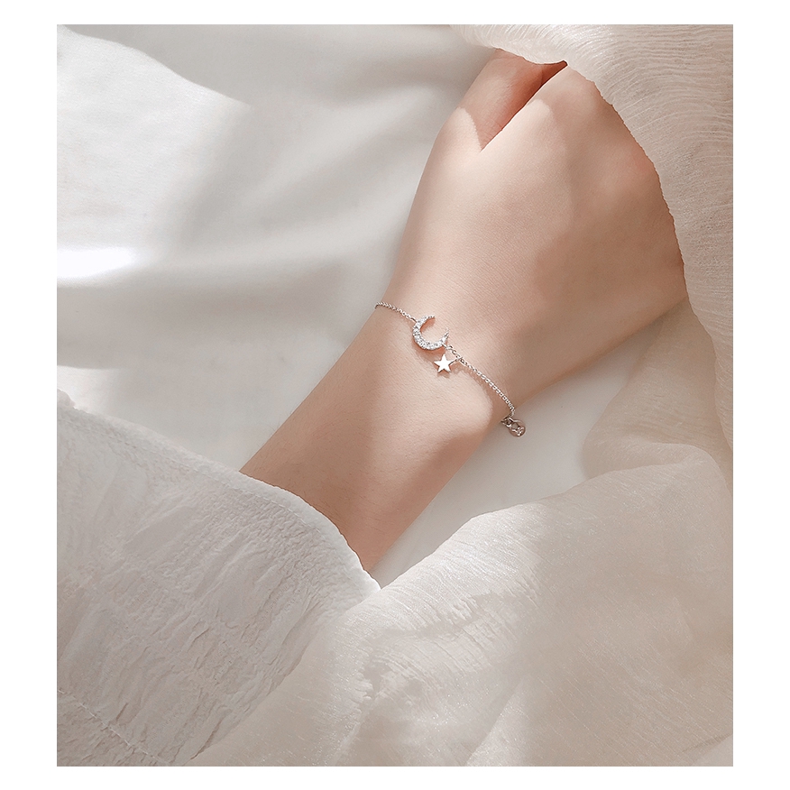 Gelang Bentuk Bulan Dan Bintang Aksen Zircon Gaya Korea Untuk Wanita