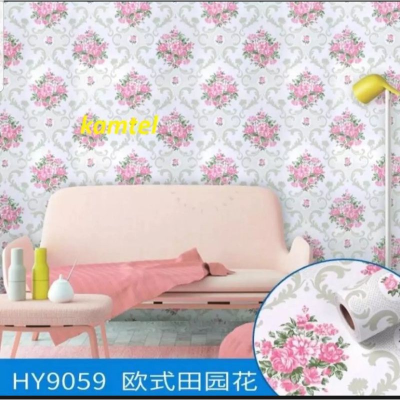 walpaper sticker dinding motif bunga batik pink
