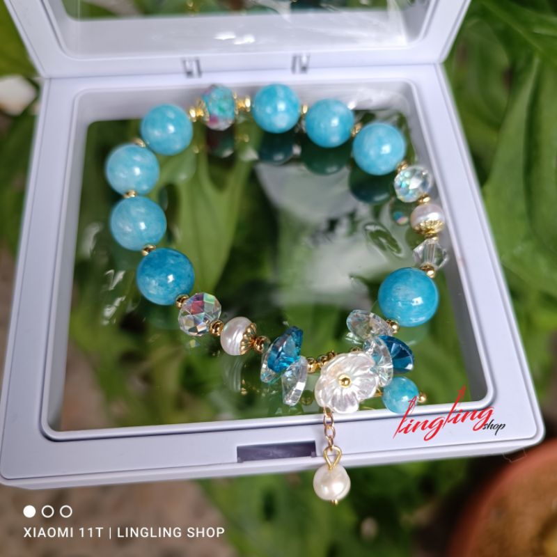 Gelang batu kristal bunga//gelang box kekinian//gelang batu kristal korea