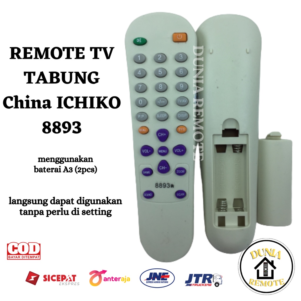 Remot Remote ICHIKO TV Tabung China 8893 tanpa setting