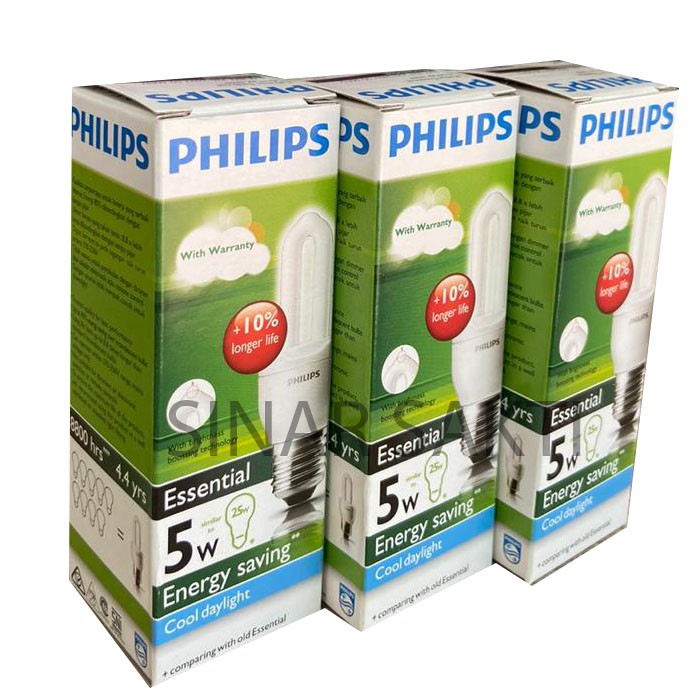 Philips Lampu Essential 5 Watt (Bundling 3 Pcs) CDL / WW E27 5w