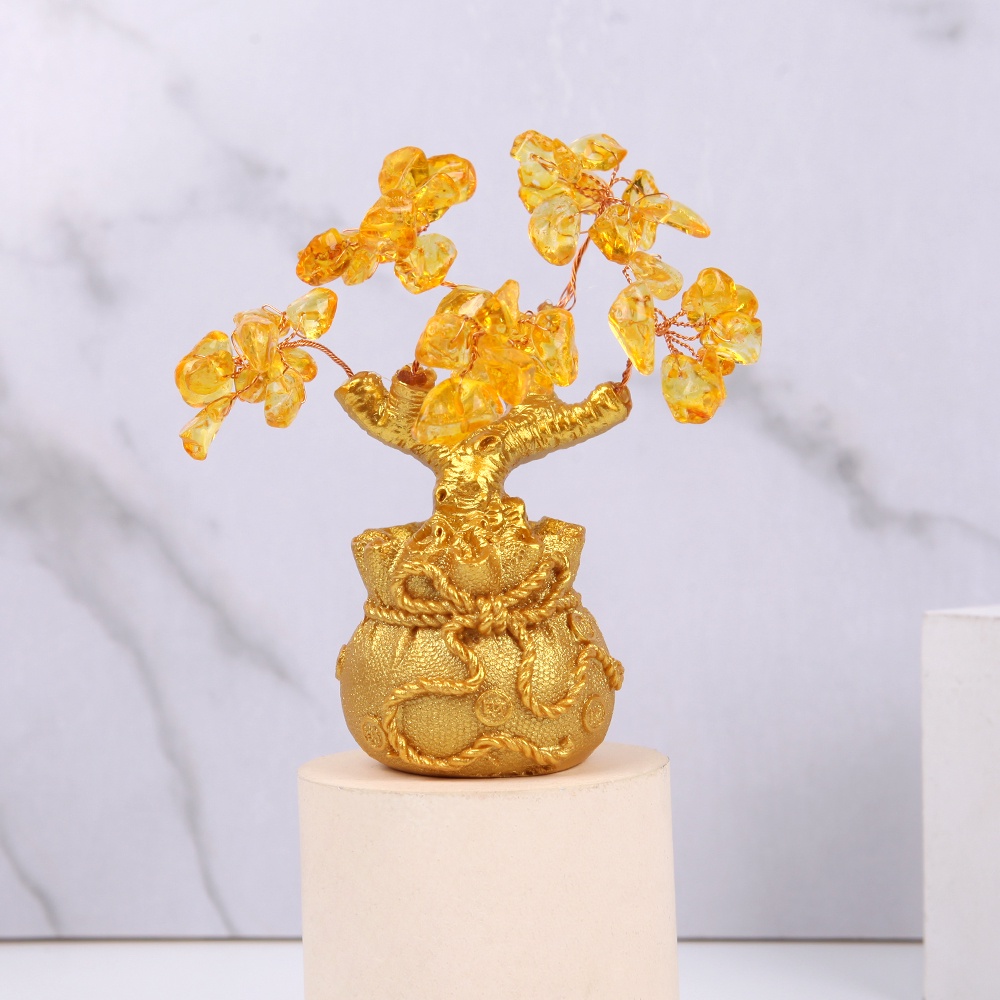 Natural Crystal Bonsai Moneybag Tree Ornaments Home Decoration / Feng Shui Citrine Lucky Tree Ornament For Tabletop Artificial Home Decor / Lucky Tree Feng Shui Money Tree for  Garden Livingroom Office Party Ornament Home Decor