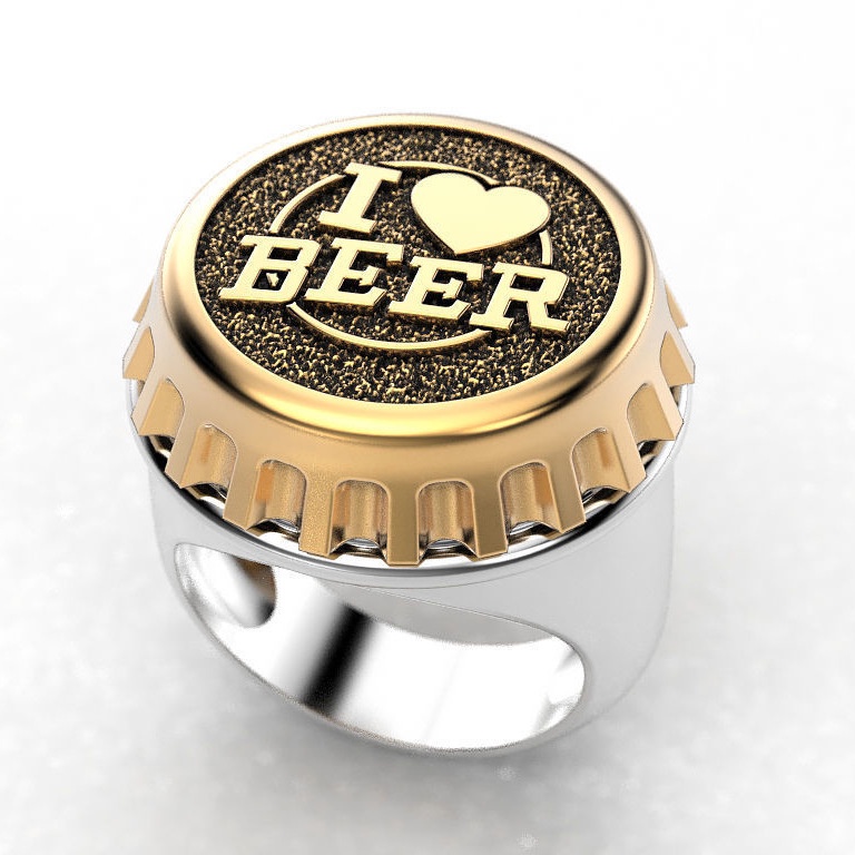 Cincin Lapis Emas 18k Desain I Love Beer Bahan Stainless Untuk Pria