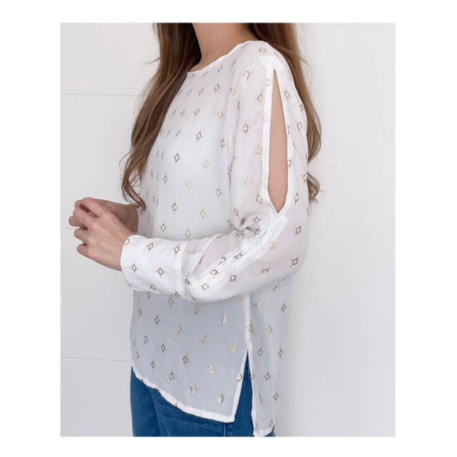 H*m white diamond print longsleeve blouse