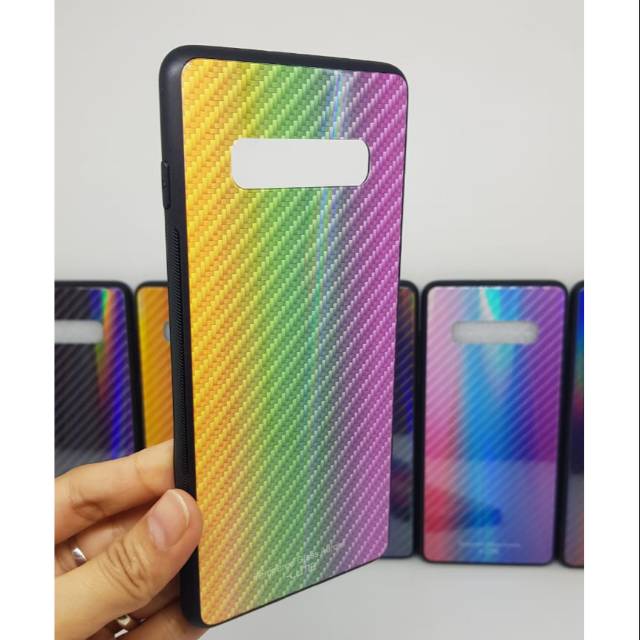 Glass Case Samsung S10 Plus 6.4 inchi UME PATTERN Samsung S10+ Bumper Rainbow Glass Samsung G975