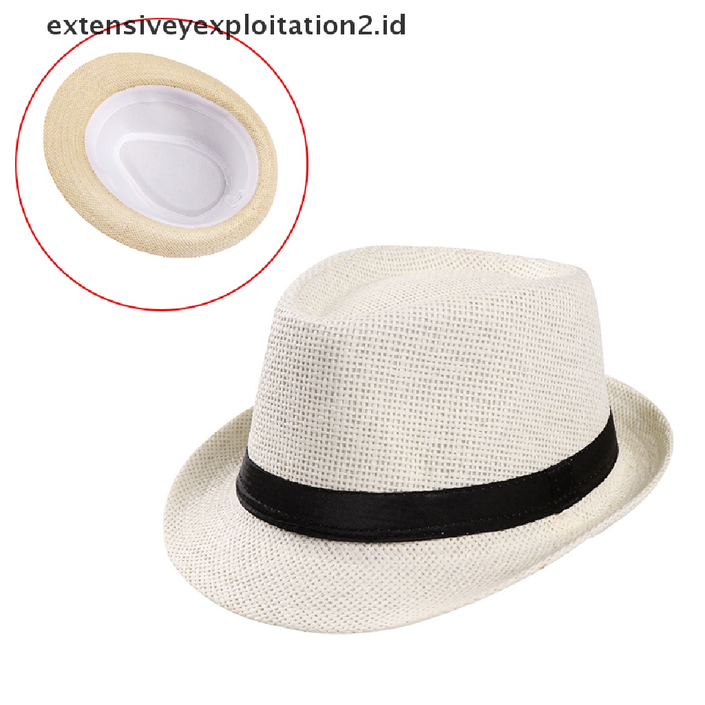 (Hotter1) Topi Jerami Pinggiran Lebar Pria Wanita Trilby Fedora