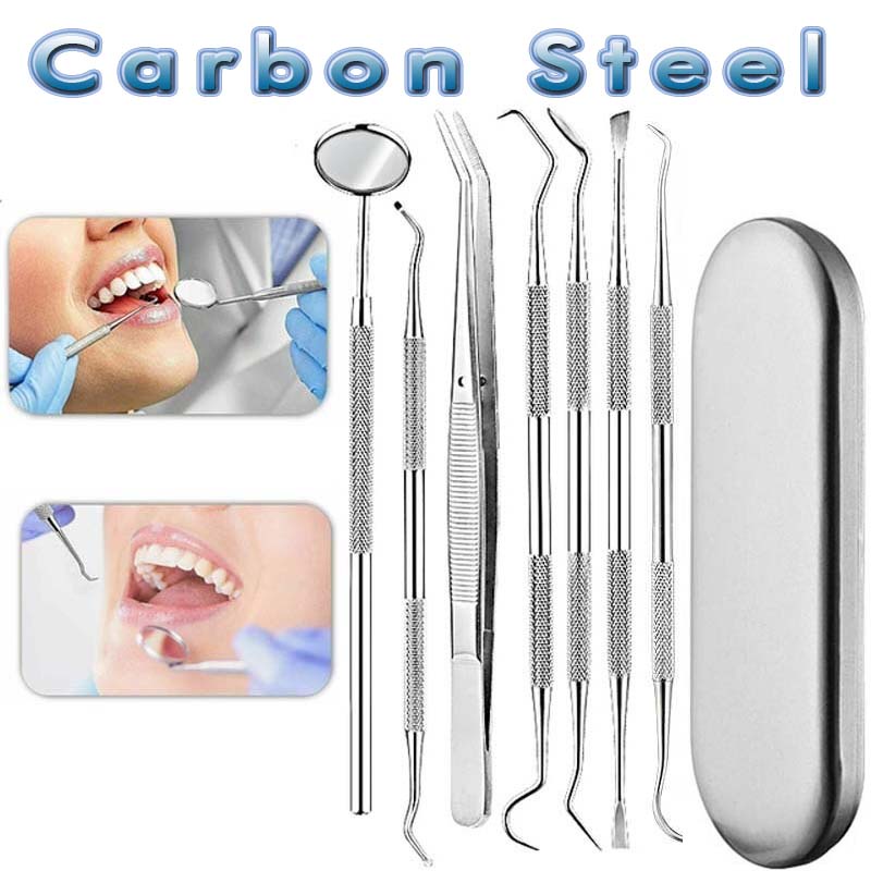 Set alat membersihkan gigi lengkap 7pcs peralatan Dokter Gigi Carbon steel tidak berkarat