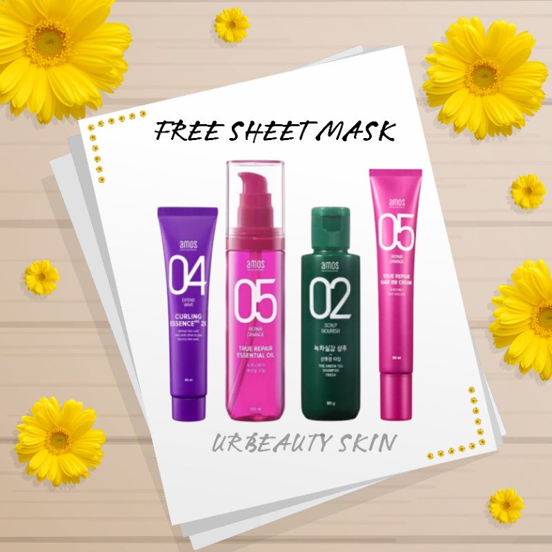 AMOS PROFESSIONAL Green Tea Shampoo, Curling Essence 2X Bouncy Wave, True Repair Essential Oil, True