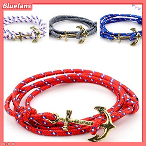 Gelang Tali Handmade Multilayer Aksen Jangkar Untuk Pria Charms