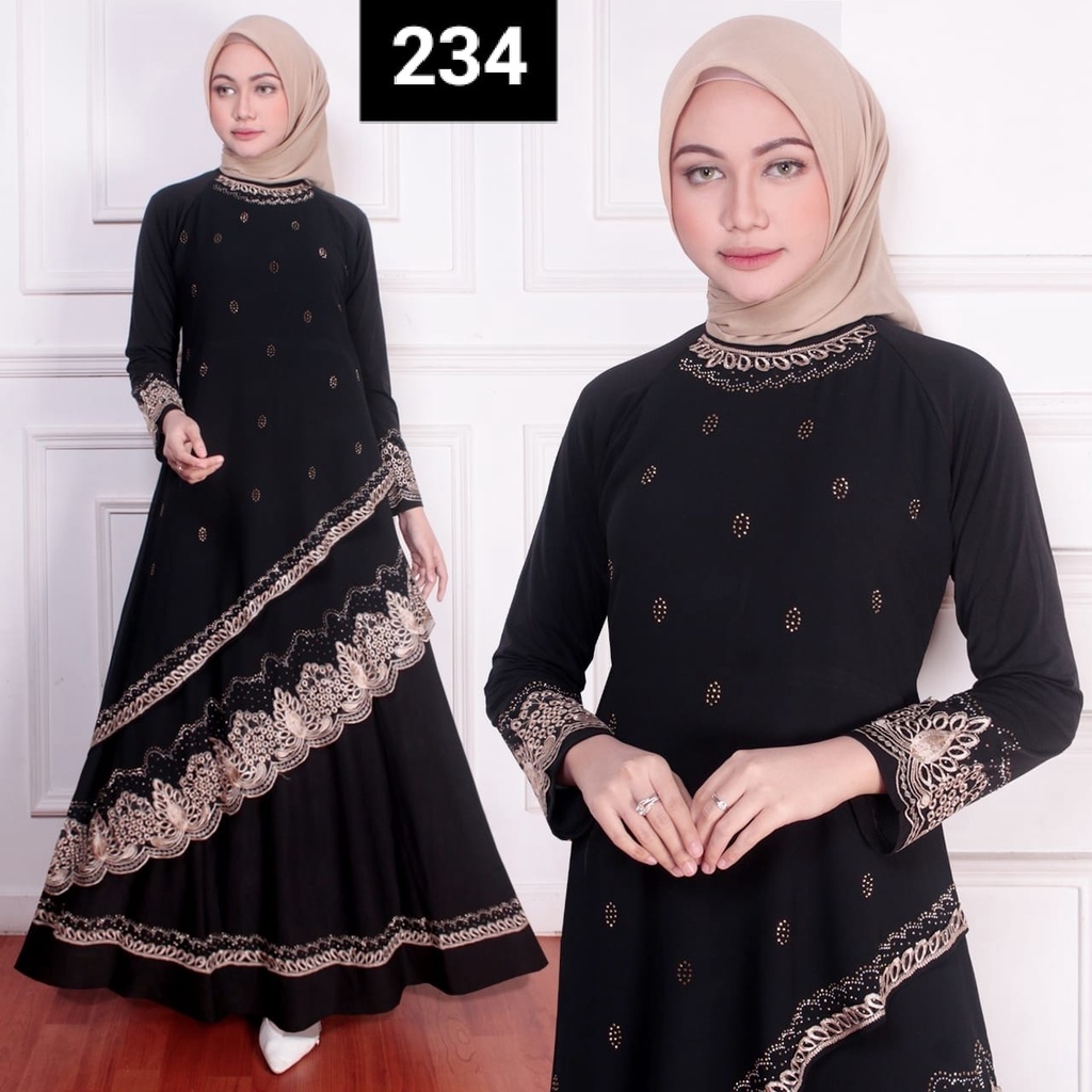 gamis abaya arab hitam syari umroh jerset ceruty terbaru mewah