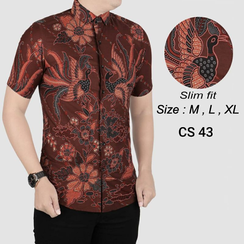 BAJU BATIK PRIA SLIM FIT LENGAN PENDEK COLINDION CBS763 PREMIUM KEMEJA BLD JAKARTA