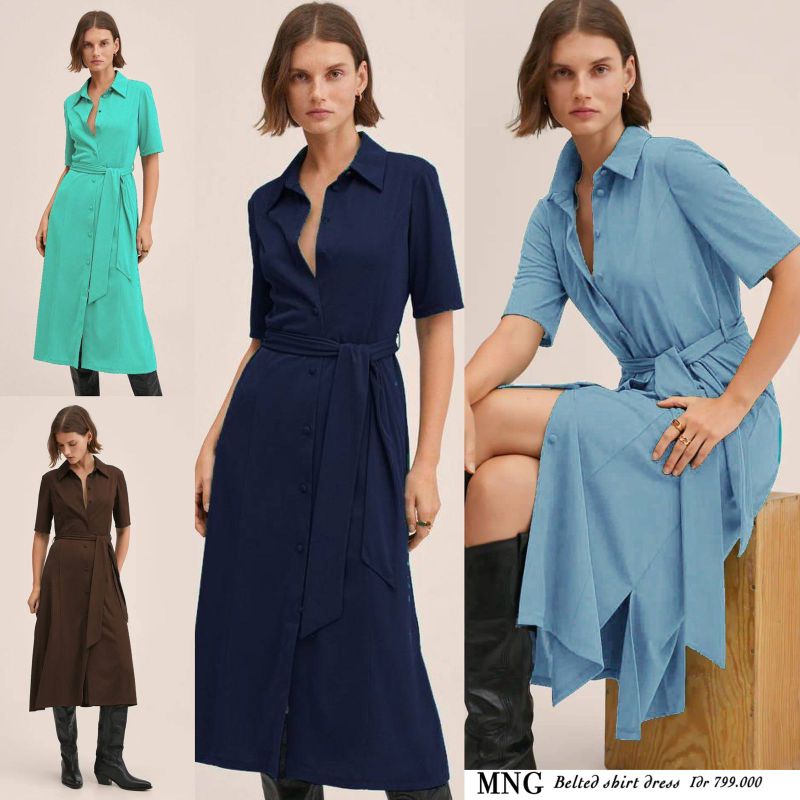 Mng belted shirt dress