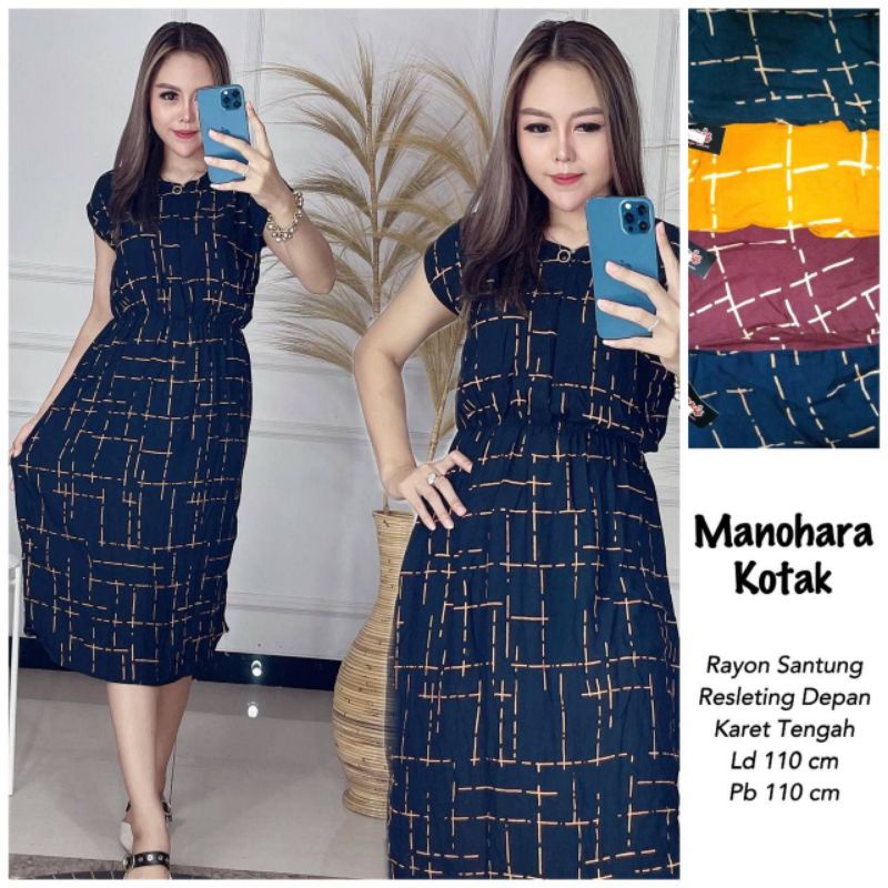 Daster Manohara Bali Motif Kotak dan Bunga - Busui Friendly