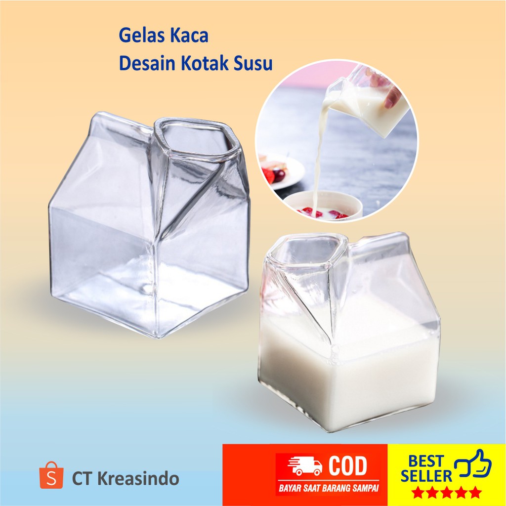  Gelas  Cangkir Kaca  Unik  Desain Kotak Susu Transparan 300 